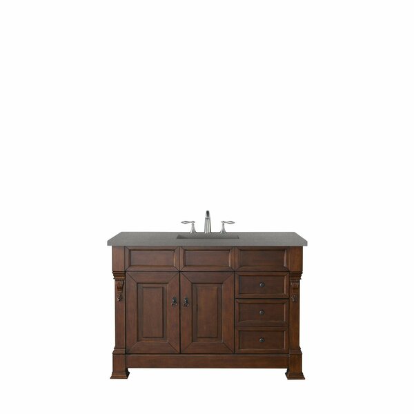 James Martin Vanities Brookfield 48in Single Vanity, Warm Cherry w/ 3 CM Grey Expo Quartz Top 147-114-5286-3GEX